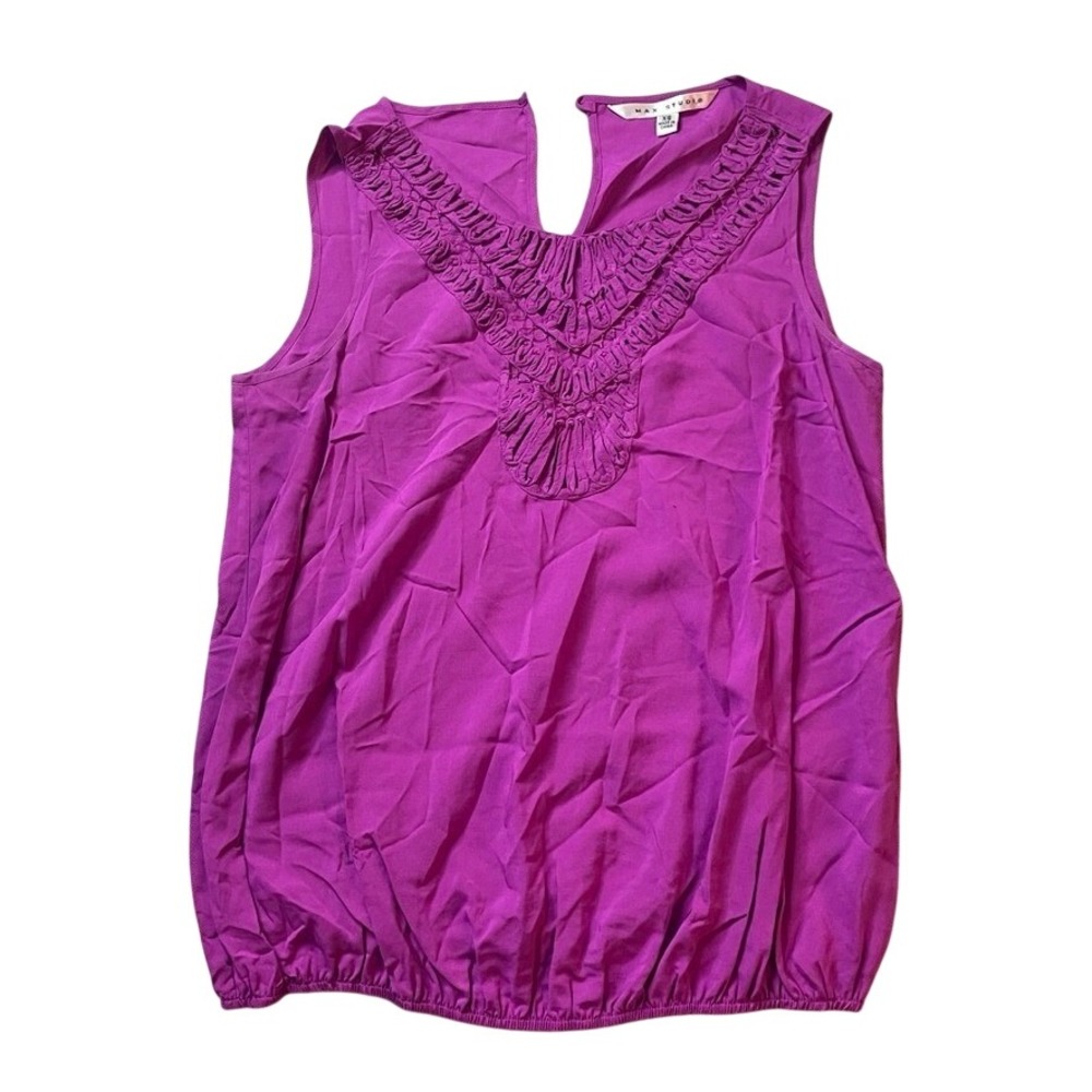 Max Studio Women's XS‎ Purple Rayon Ruched Cutout Sleeveless Top